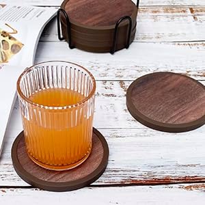 Stylish and Functional Absorbent Coasters with Holder - 6-Pack Silicone Drink Coasters with Felt Inserts in Elegant Wooden Style