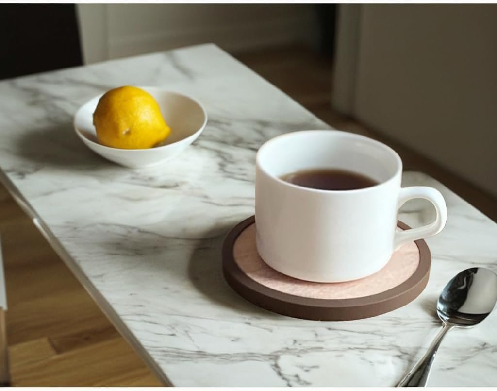Stylish and Functional Absorbent Coasters with Holder - 6-Pack Silicone Drink Coasters with Felt Inserts in Elegant Wooden Style