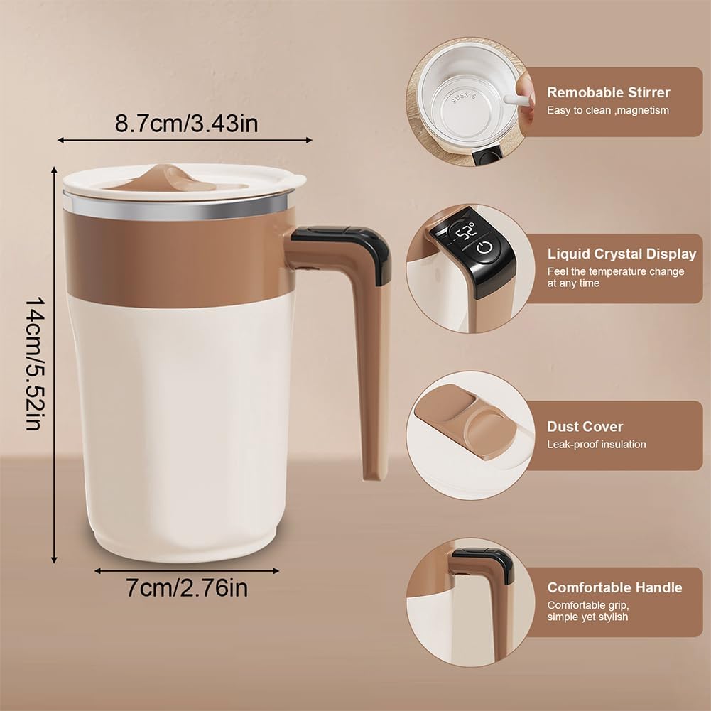 Revolutionize Your Coffee Experience with Our Self-Stirring Mug - 400ML Automatic Mug with LCD Temperature Display in Stylish Beige & Coffee Brown!