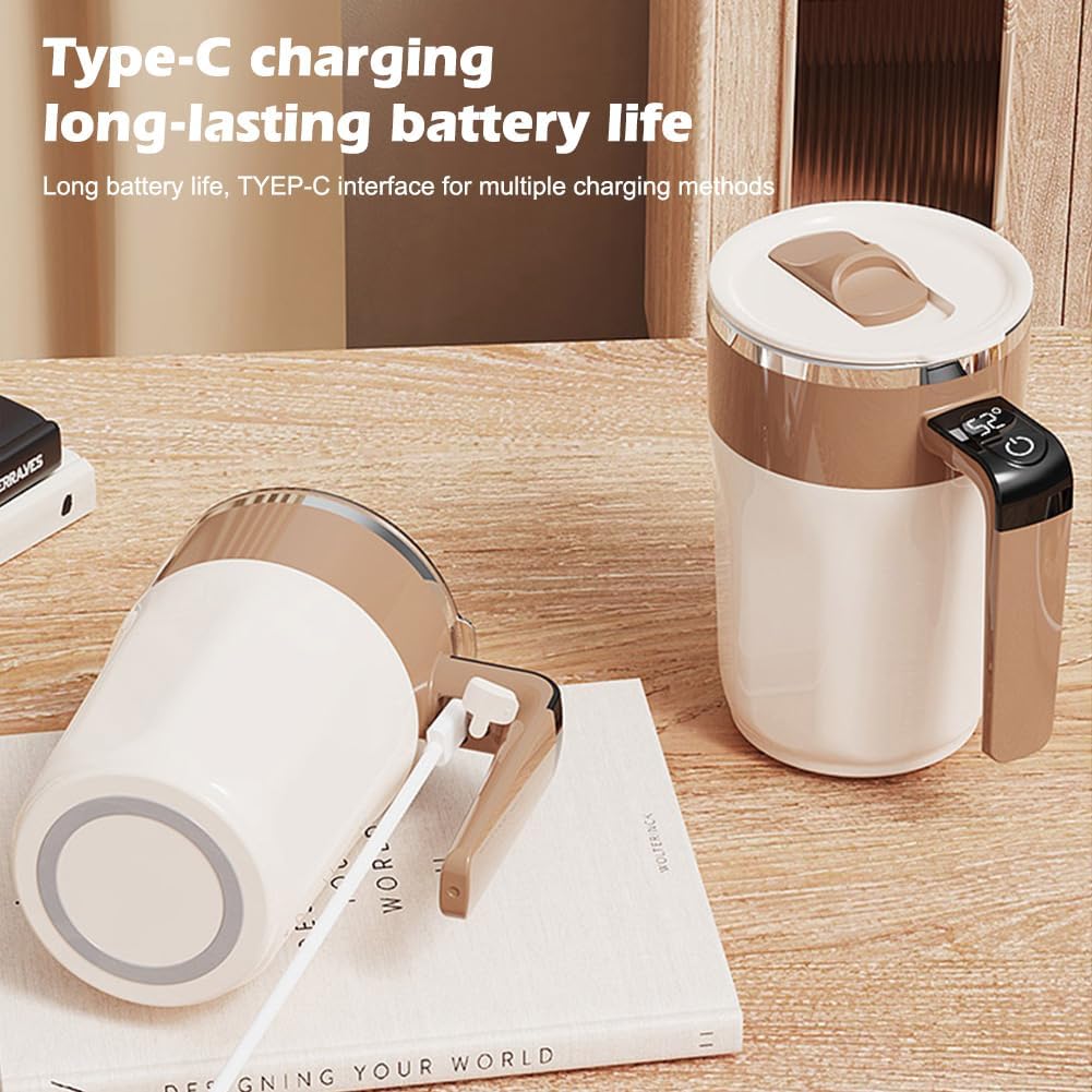 Revolutionize Your Coffee Experience with Our Self-Stirring Mug - 400ML Automatic Mug with LCD Temperature Display in Stylish Beige & Coffee Brown!