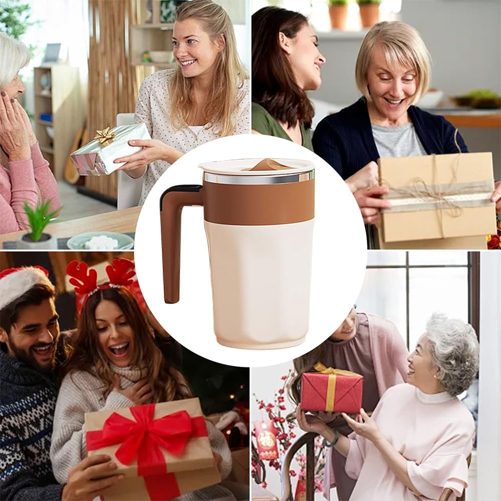 Revolutionize Your Coffee Experience with Our Self-Stirring Mug - 400ML Automatic Mug with LCD Temperature Display in Stylish Beige & Coffee Brown!