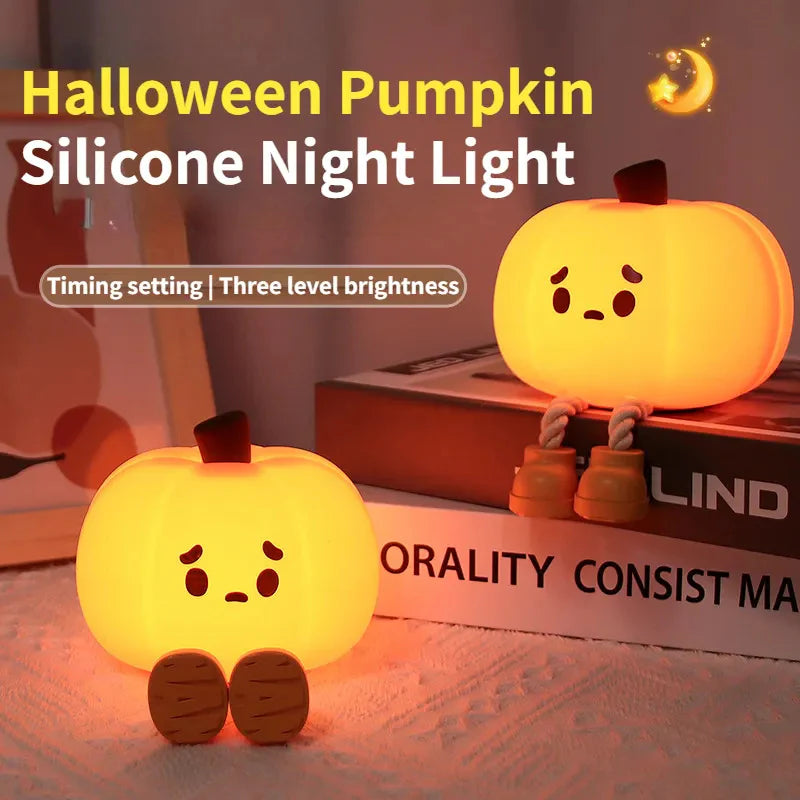 Illuminate Halloween with Our Adorable Pumpkin Night Light – Soft, Dimmable, and Rechargeable for Kids!