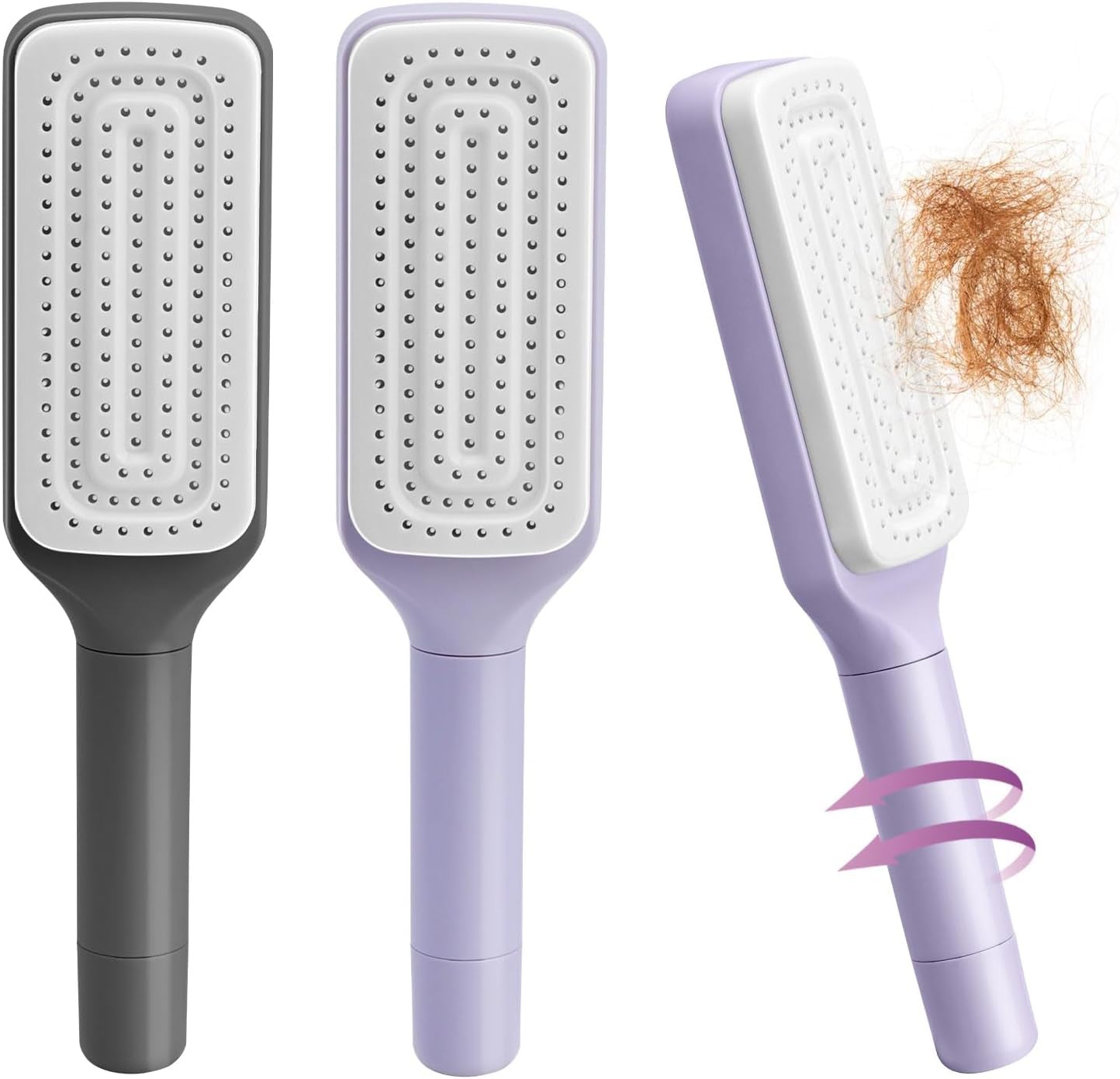 Revolutionary Self-Cleaning Hair Brush Set - 2PCS One-Click Comb for Effortless Styling, Perfect for All Hair Types with 3D Airbag Design (Purple + Gray)