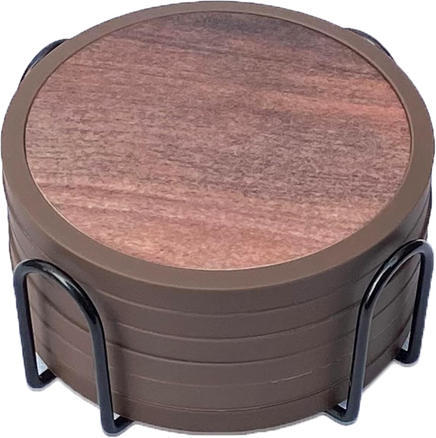 Stylish and Functional Absorbent Coasters with Holder - 6-Pack Silicone Drink Coasters with Felt Inserts in Elegant Wooden Style