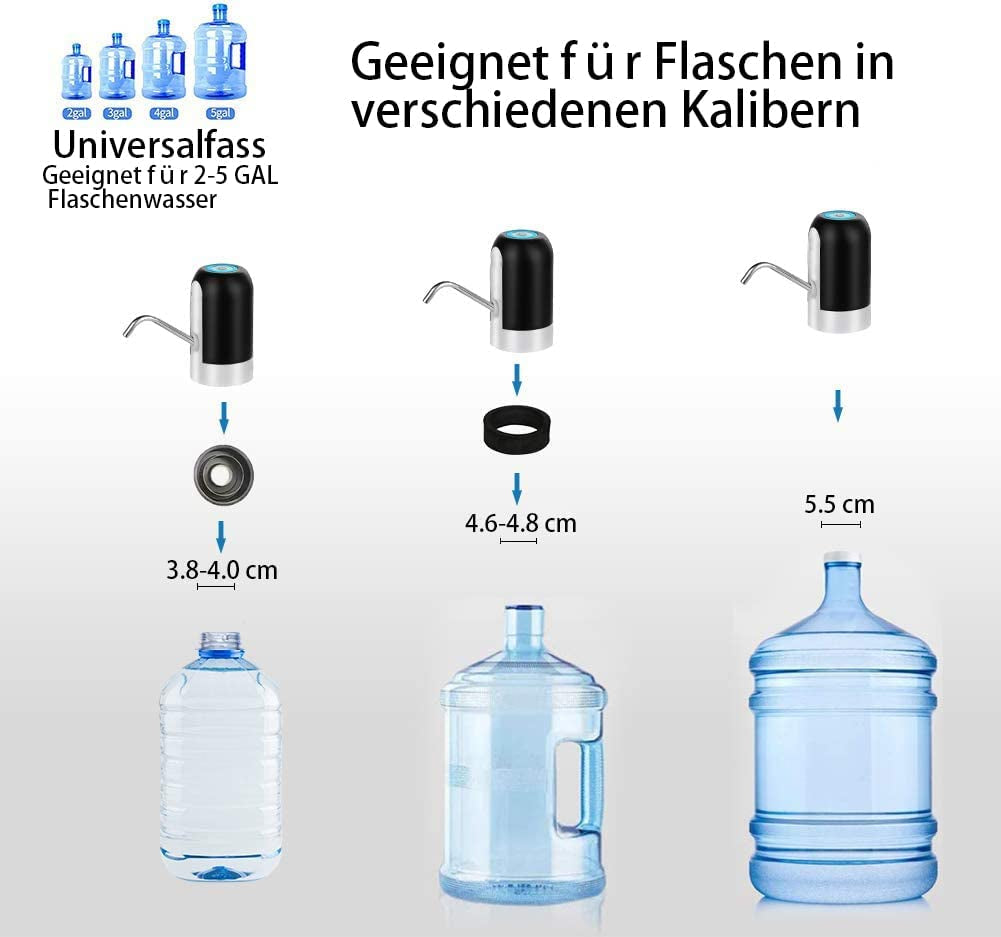 Water Bottle Pump, Bonus 2 Adapters for Various Caliber Water Jugs,Usb Rechargeable Automatic Drinking Water Switch,Portable Electric Water Dispenser with 2 Free to Cut Hoses.