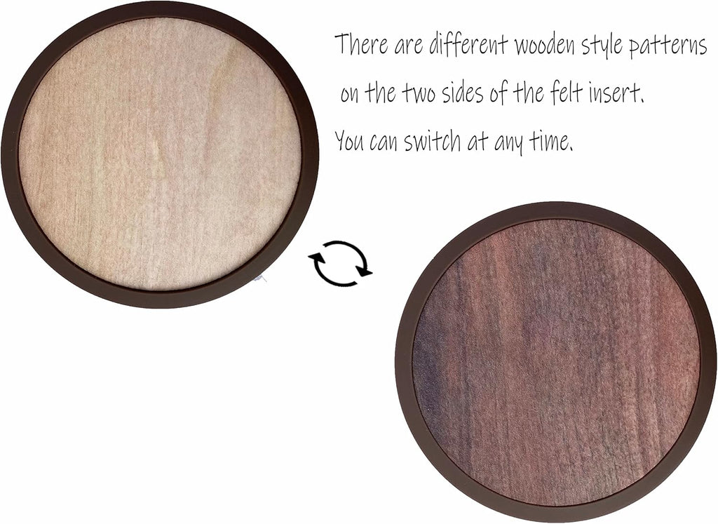 Stylish and Functional Absorbent Coasters with Holder - 6-Pack Silicone Drink Coasters with Felt Inserts in Elegant Wooden Style