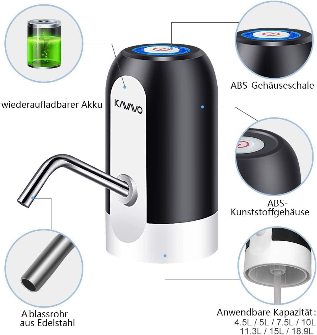 Water Bottle Pump, Bonus 2 Adapters for Various Caliber Water Jugs,Usb Rechargeable Automatic Drinking Water Switch,Portable Electric Water Dispenser with 2 Free to Cut Hoses.