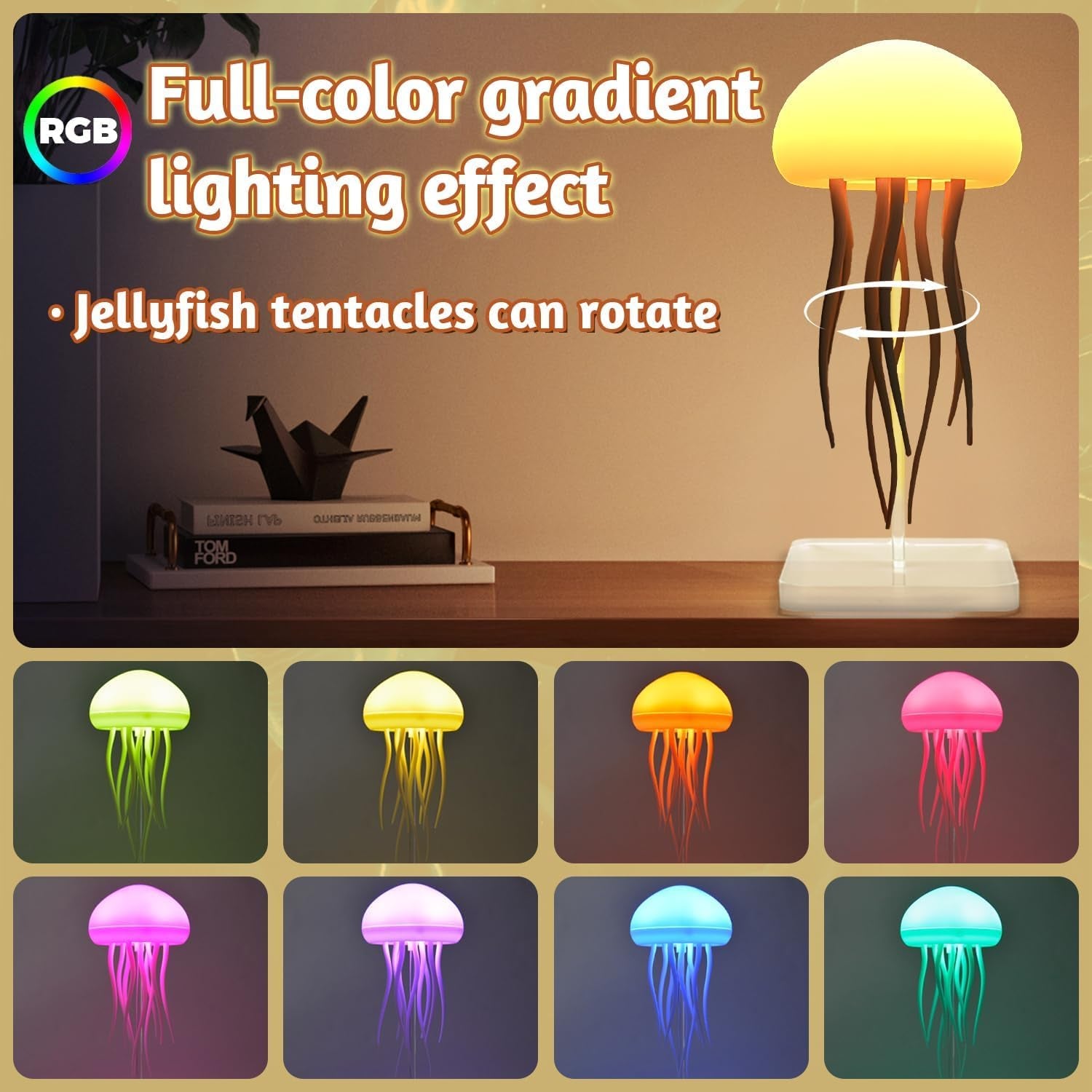 Jellyfish Lamp, LED Fantasy Jellyfish Light, RGB Gradient Voice Control Jelly Fish Mood Lamp with Dancing Tentacles, USB Rechargeable Sensory Lamp with 2 Modes, for Home Office Decor