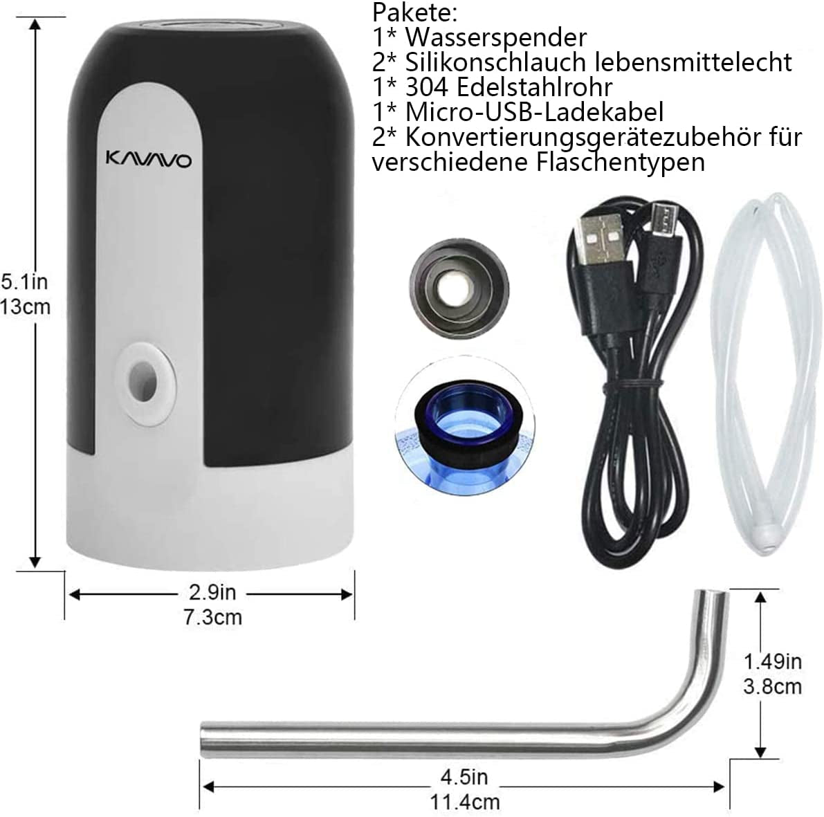 Water Bottle Pump, Bonus 2 Adapters for Various Caliber Water Jugs,Usb Rechargeable Automatic Drinking Water Switch,Portable Electric Water Dispenser with 2 Free to Cut Hoses.