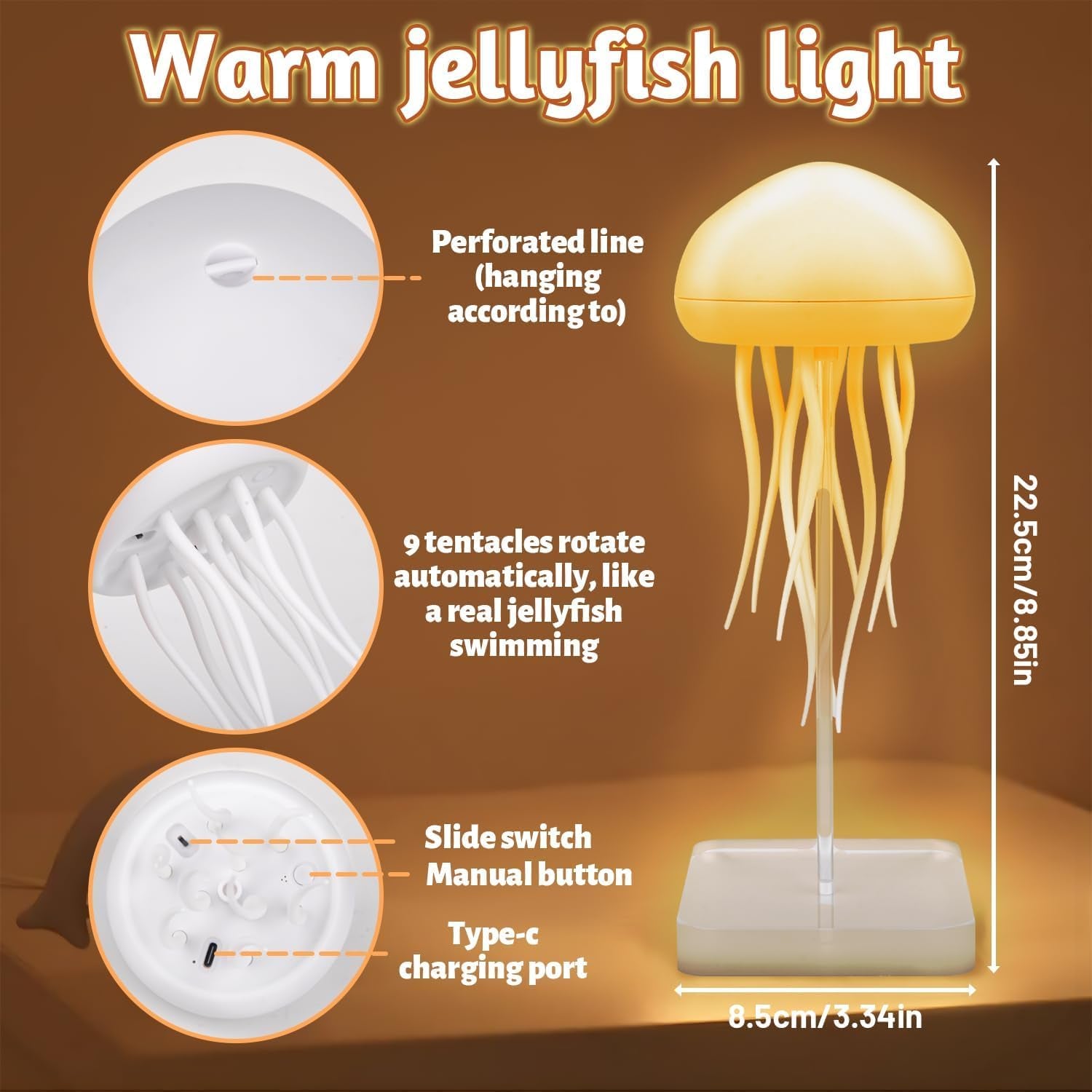 Jellyfish Lamp, LED Fantasy Jellyfish Light, RGB Gradient Voice Control Jelly Fish Mood Lamp with Dancing Tentacles, USB Rechargeable Sensory Lamp with 2 Modes, for Home Office Decor