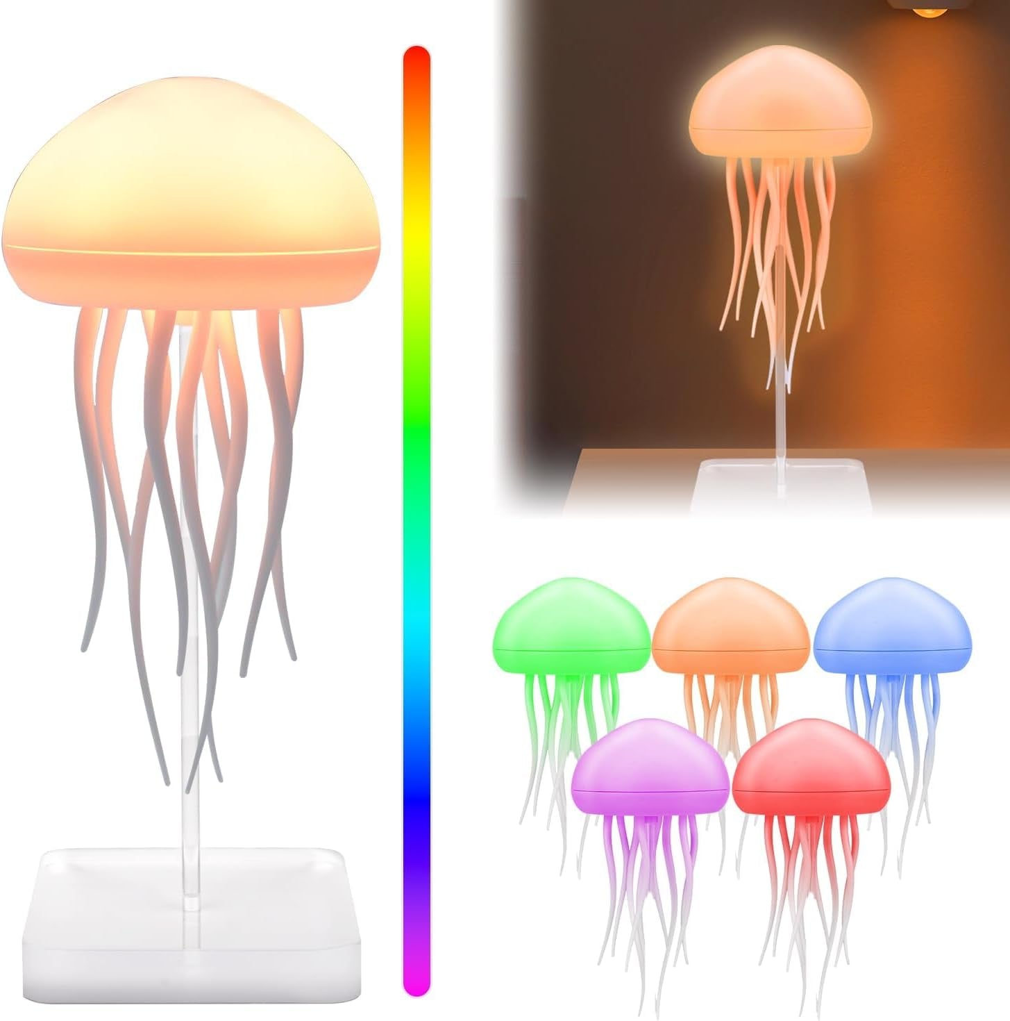 Jellyfish Lamp, LED Fantasy Jellyfish Light, RGB Gradient Voice Control Jelly Fish Mood Lamp with Dancing Tentacles, USB Rechargeable Sensory Lamp with 2 Modes, for Home Office Decor